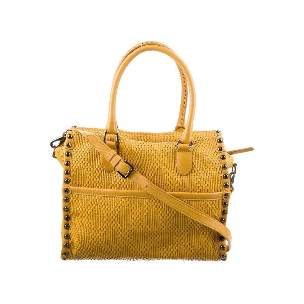 Diane von Furstenberg Yellow Woven‎ Leather Studded Shoulder Bag
